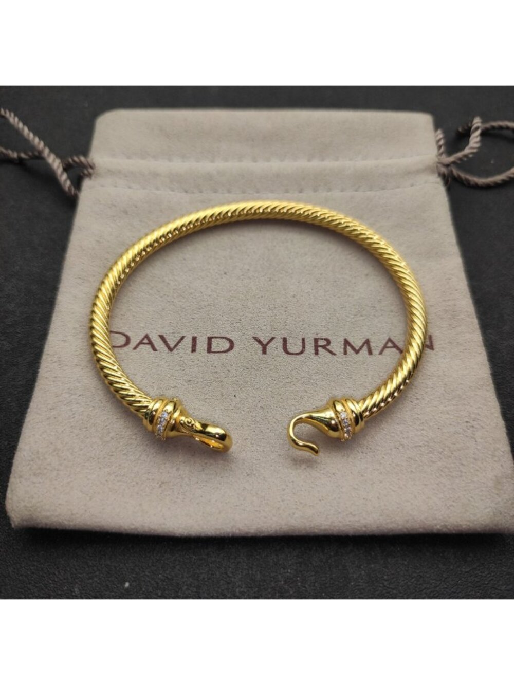 David Yurman 4mm Gold Diamond Hook Bracelet
